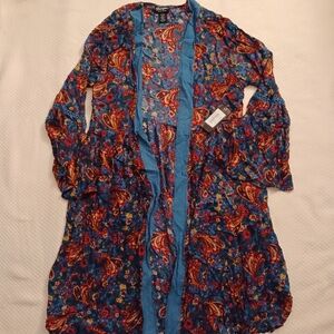Elegant Blue and Red Floral Women's Cape